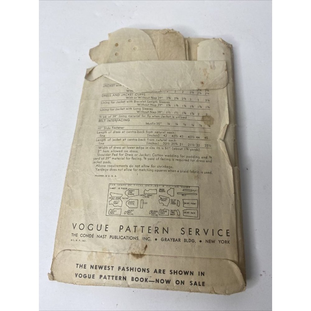 Vogue Special Design 4437 Vintage Sewing Pattern 1930s 1940s Dress Suit Sz 18 - Picture 5 of 5